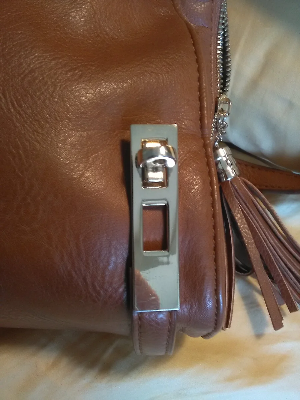 M.M.S. Brown VEGAN Leather Shoulder Bag Gold Buckles Adj. Strap